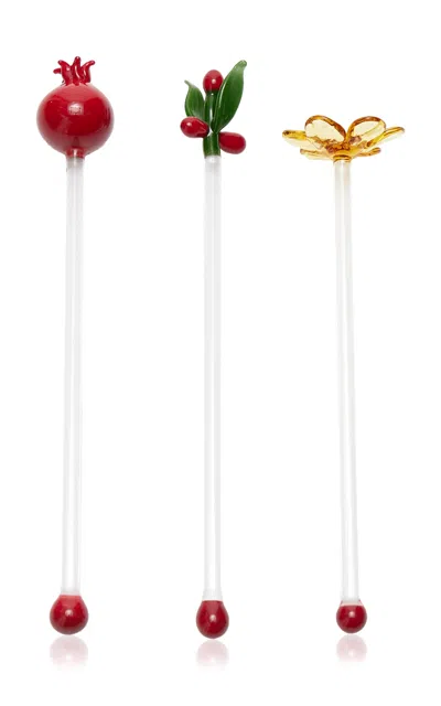 Moda Domus Handmade Glass Christmasmas Cocktail Stirrers In Multi