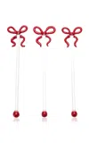 Moda Domus Handmade Glass Christmasmas Cocktail Stirrers In Red