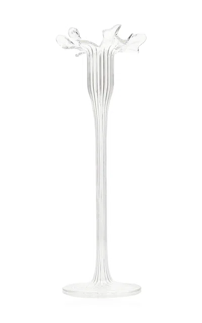 Moda Domus Large Floral Glass Candle Stick In Clear