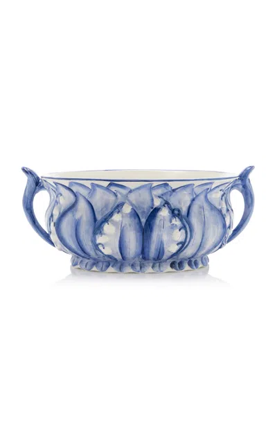 Moda Domus - Lily Of The Valley Ceramic Planter - Blue