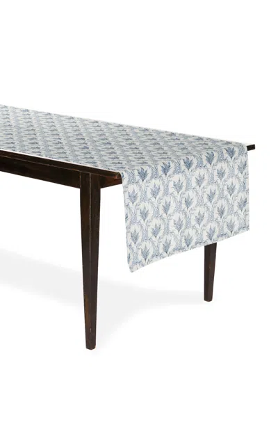 Moda Domus Lily Of The Valley Printed Linen Table Runner In Blue