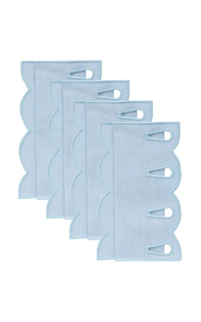 Moda Domus Set-of-four Handcrafted Linen Cocktail Napkins In Blue