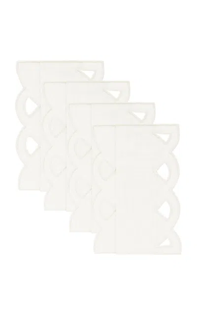 Moda Domus Set-of-four Handcrafted Linen Cocktail Napkins In White