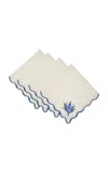 Moda Domus Set-of-four Lily Of The Valley Emboirdered-linen Napkins In Blue