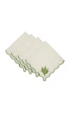 Moda Domus Set-of-four Lily Of The Valley Emboirdered-linen Napkins In Green