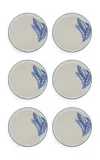 Moda Domus Set-of-six Lily Of The Valley Ceramic Dessert Plates In Blue