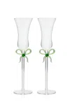Moda Domus Set-of-two Bow-detailed Glass Champagne Flutes In Green