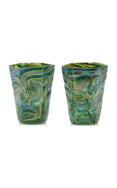 Moda Domus Set-of-two Calcedonio Water Glasses In Green
