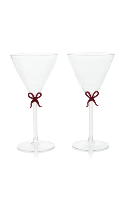 Moda Domus Set-of-two Handmade Martini Glasses In Red