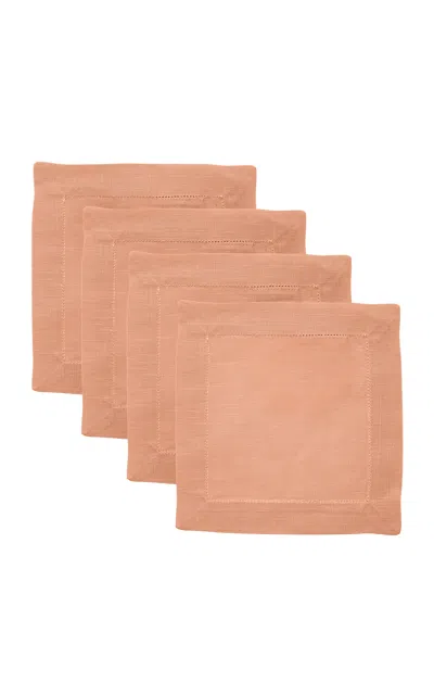 Moda Domus - Set-of-four Linen Cocktail Napkins - Orange In Pink