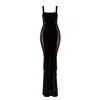 Moda Glam Women's Allure Velvet Square Neck Gown W/ Sheer Mesh Sides- Black In Black