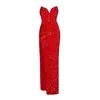 Moda Glam Women's Dita Strapless Sequin Embellished Velvet Gown- Red In Red