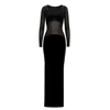 Moda Glam Women's Enigma Velvet & Sheer Mesh Gown- Black