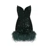 Moda Glam Women's Green Ziva Strapless Sequin Mini Dress W/ Feather Trim- Emerald In Green