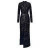 Moda Glam Women's Irina Long Sleeved Sequin Gown- Black In Black