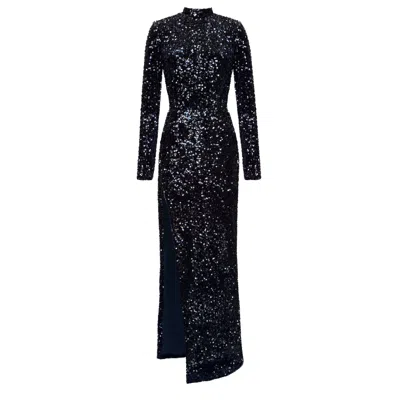 Moda Glam Women's Irina Long Sleeved Sequin Gown- Black