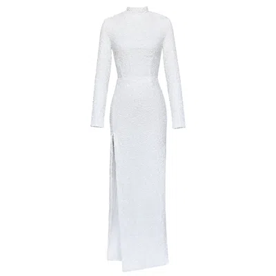 Moda Glam Women's Irina Long Sleeved Sequin Gown- White