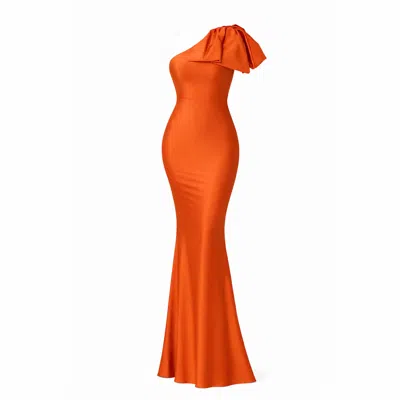 Moda Glam Women's Jersey One-shoulder Bow Gown- Burnt Orange