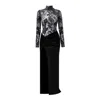 Moda Glam Women's Onyx Sheer Sequin & Velvet Gown- Black In Black