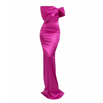Moda Glam Women's Pink Grace Strapless Statement Bow Gown- Fuschia