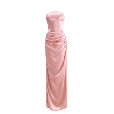 Moda Glam Women's Pink Lucia Satin Strapless Corset Gown- Peony Blush