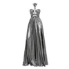 Moda Glam Women's Silver Siren Metallic Cutout Gown- Gunmetal In Silver