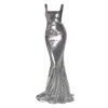 Moda Glam Women's Sitara Square Neck Sequin Gown- Silver In Silver