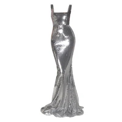 Moda Glam Women's Sitara Square Neck Sequin Gown- Silver