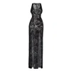 Moda Glam Women's Vixen Lace-up Sheer Sequin Gown- Black