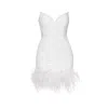 Moda Glam Women's Ziva Strapless Sequin Mini Dress W/ Feather Trim- White In White