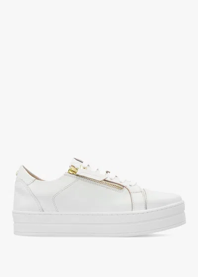 Moda In Pelle Abbee White Leather Side Zip Lace Up Flatform Trainers S