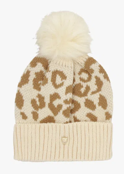 Moda In Pelle Cleo Beige Leopard Print Bobble Hat In Neutral