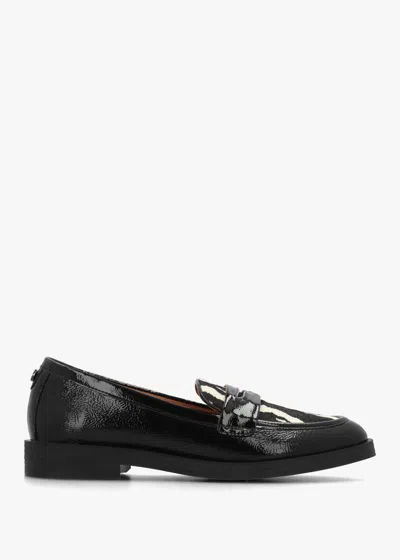 Moda In Pelle Fumia Black Patent Leather Zebra Pony Hair Loafers