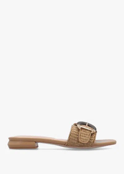 Moda In Pelle Juletta Natural Woven Buckle Flat Mules In Brown