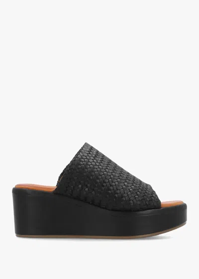 Moda In Pelle Kalley Black Woven Leather Mid Wedge Mules