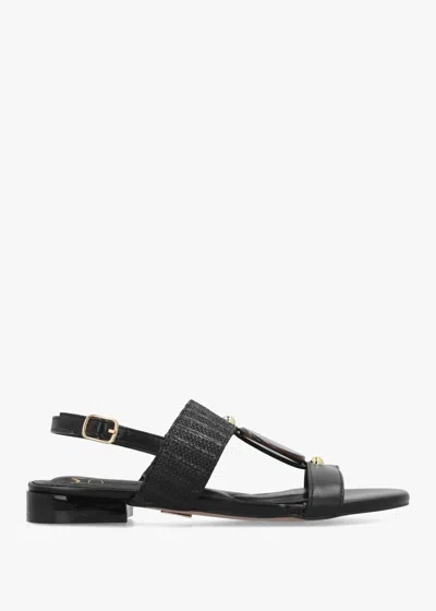 Moda In Pelle Lexiia Black Two Bar Flat Sandals