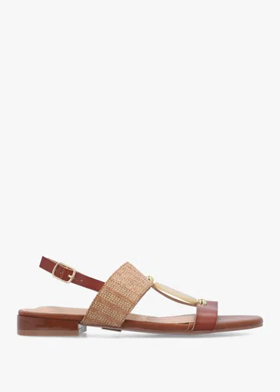 Moda In Pelle Lexiia Tan Two Bar Flat Sandals In Multi