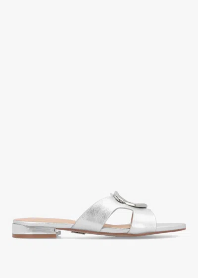 Moda In Pelle Liarra Silver Metallic Low Heel Mules