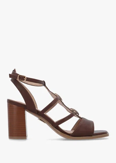 Moda In Pelle Megarah Brown Embellished Block Heel Sandals