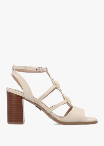 Moda In Pelle Megarah Off White Embellished Block Heel Sandals In Neutral