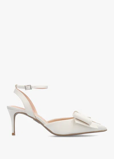 Moda In Pelle Nahara Off White Satin Bow Low Heel Court Shoes In Multi