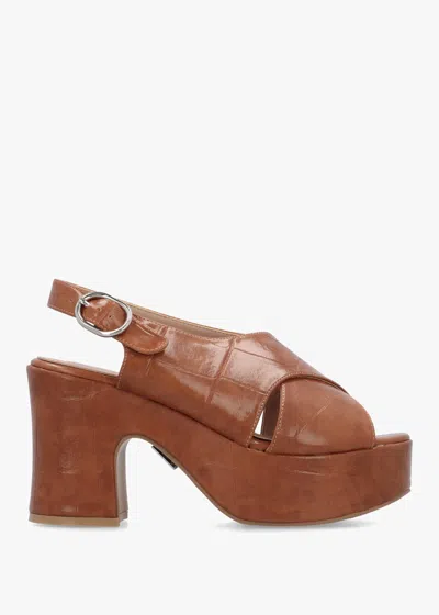Moda In Pelle Nakara Tan Moc Croc Chunky Platform Heel Sandals In Brown