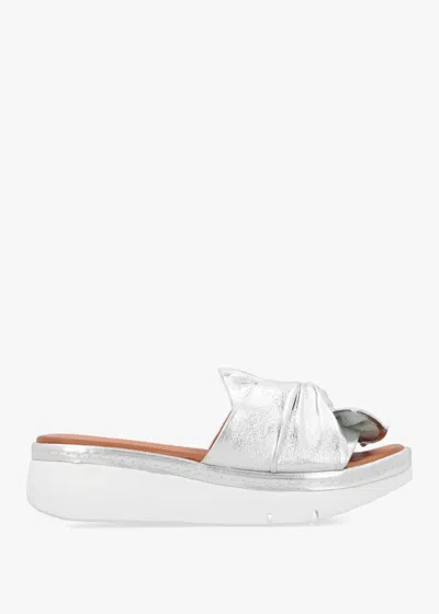 Moda In Pelle Ollin Silver Leather Knot Top Low Wedge Mules In Multi