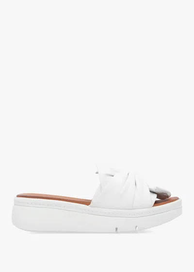 Moda In Pelle Ollin White Leather Knot Top Low Wedge Mules In Multi