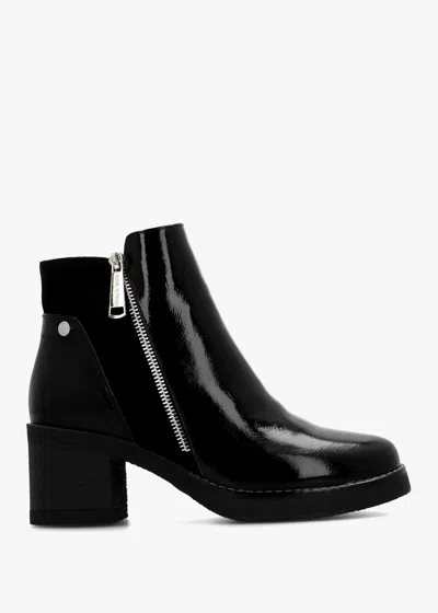 Moda In Pelle Otella Black Patent Block Heel Ankle Boots In Animal Print