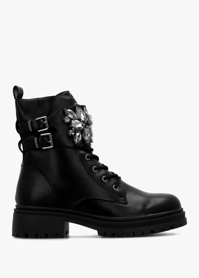 Moda In Pelle Oxaria Black Leather Embellished Biker Boots In Multi