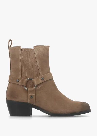 Moda In Pelle Pailia Taupe Suede Western Ankle Boots In Brown