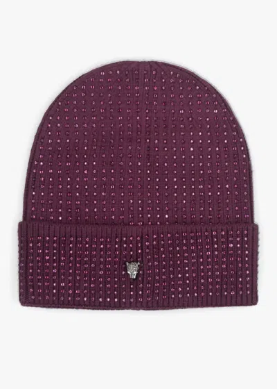 Moda In Pelle Paloma Diamante Burgundy Beanie Hat In Purple