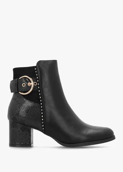 Moda In Pelle Panay Black Buckle Block Heel Ankle Boots In Animal Print
