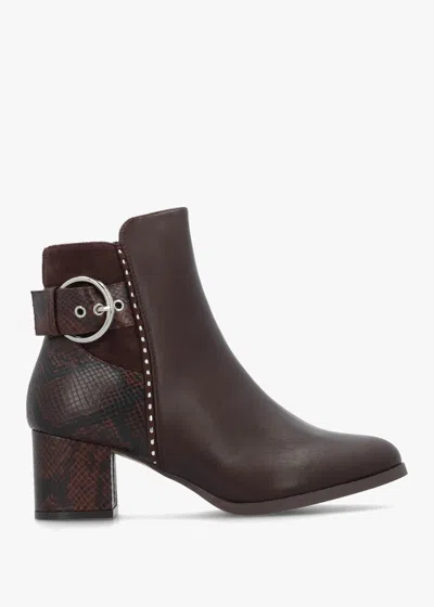 Moda In Pelle Panay Dark Brown Buckle Block Heel Ankle Boots In Multi